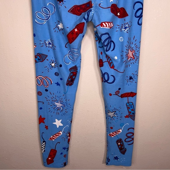 LuLaRoe One Size Red White Blue Leggings America Patriotic 4th Of July Stretch - Picture 6 of 11